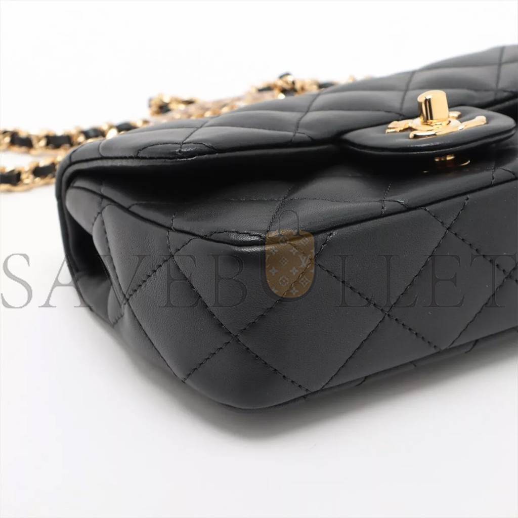 Ch*el master mini matelasse lambskin 2way shoulder bag top handle black gold metal as4848 (19*12*6cm)